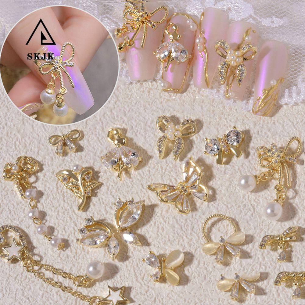 [Hàng mới về] Phụ kiện hình nơ/đính ngọc trai giả/đá zircon trang trí móng tay nghệ thuật DIY