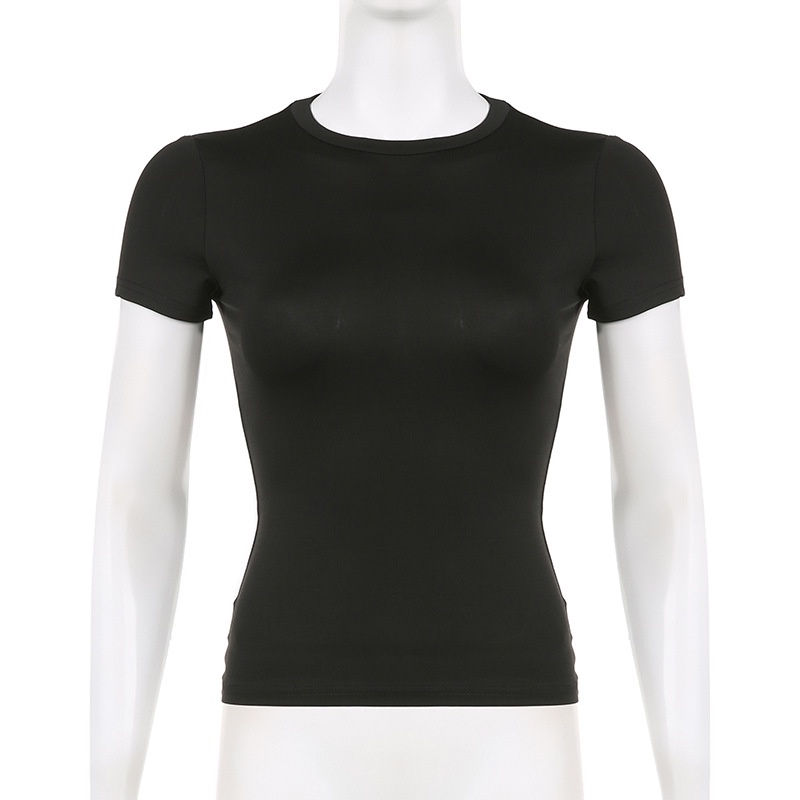 Áo Thun Tay Ngắn Cổ Tròn Màu Trơn Dáng Ôm Thời Trang 2023 Cho Nữ