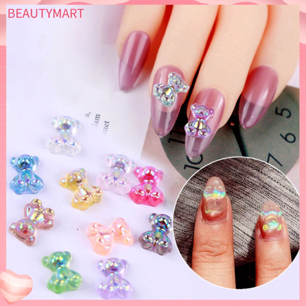 Bộ 50 Phụ Kiện Trang Trí Móng Tay Hình Gấu 3D Lấp Lánh Đa Năng