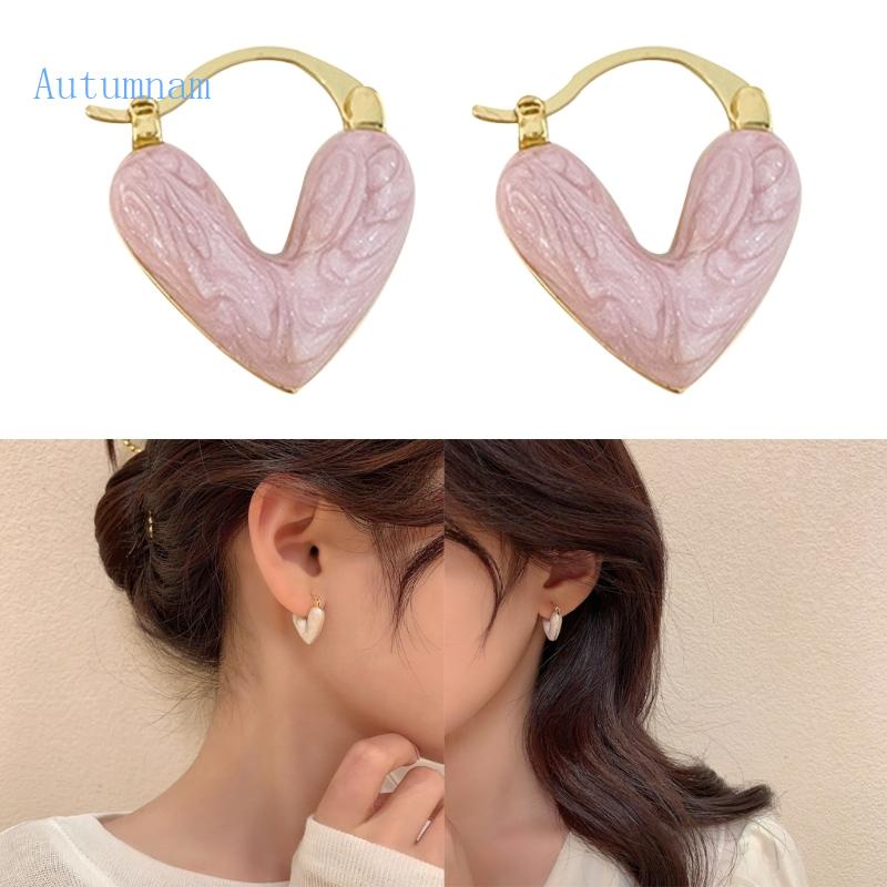 Bông Tai Hình Tròn Đính Trái Tim Phong Cách Cổ Điển Chống Dị Ứng Thời Trang Dự Tiệc Cho Nữ