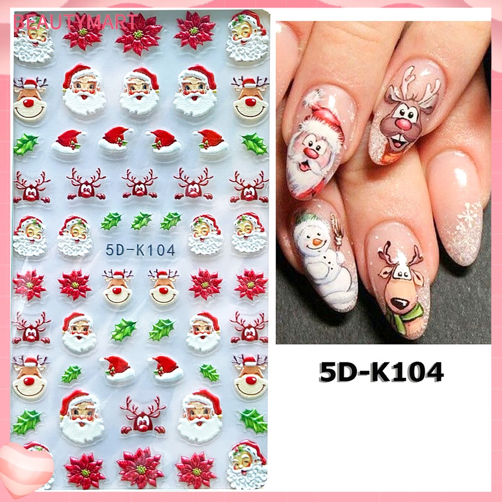 Miếng Dán Trang Trí Móng Tay 5D Không Phai Hình Bông Tuyết Giáng Sinh