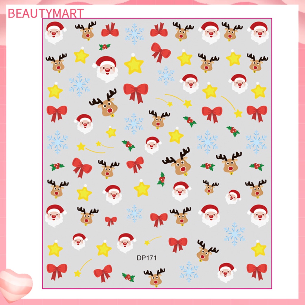 [beautymart] Đề Can Dán Móng Tay Tự Dính Họa Tiết Hoạt Hình Giáng Sinh Tinh Tế Quyến Rũ Dễ Sử Dụng