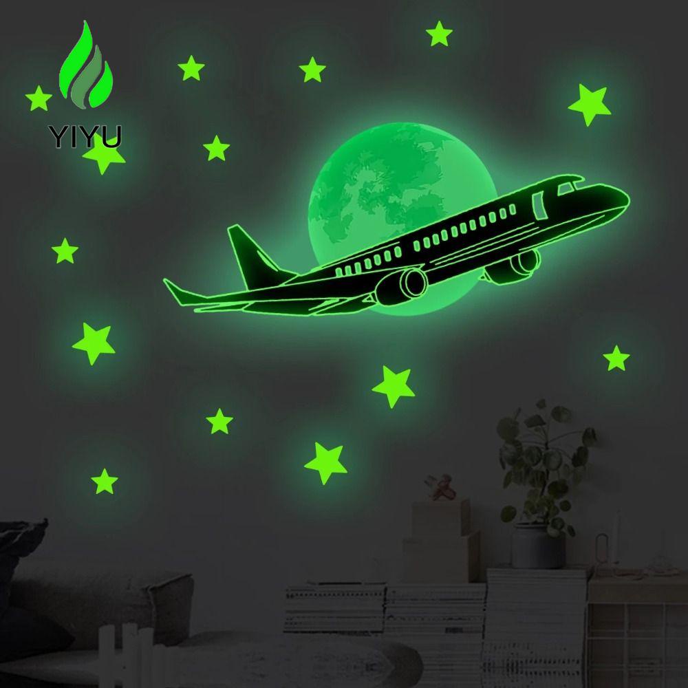 Miếng dán tường YIYU hình máy bay hoạt hình 3d phát sáng trong đêm trang trí phòng ngủ cho bé