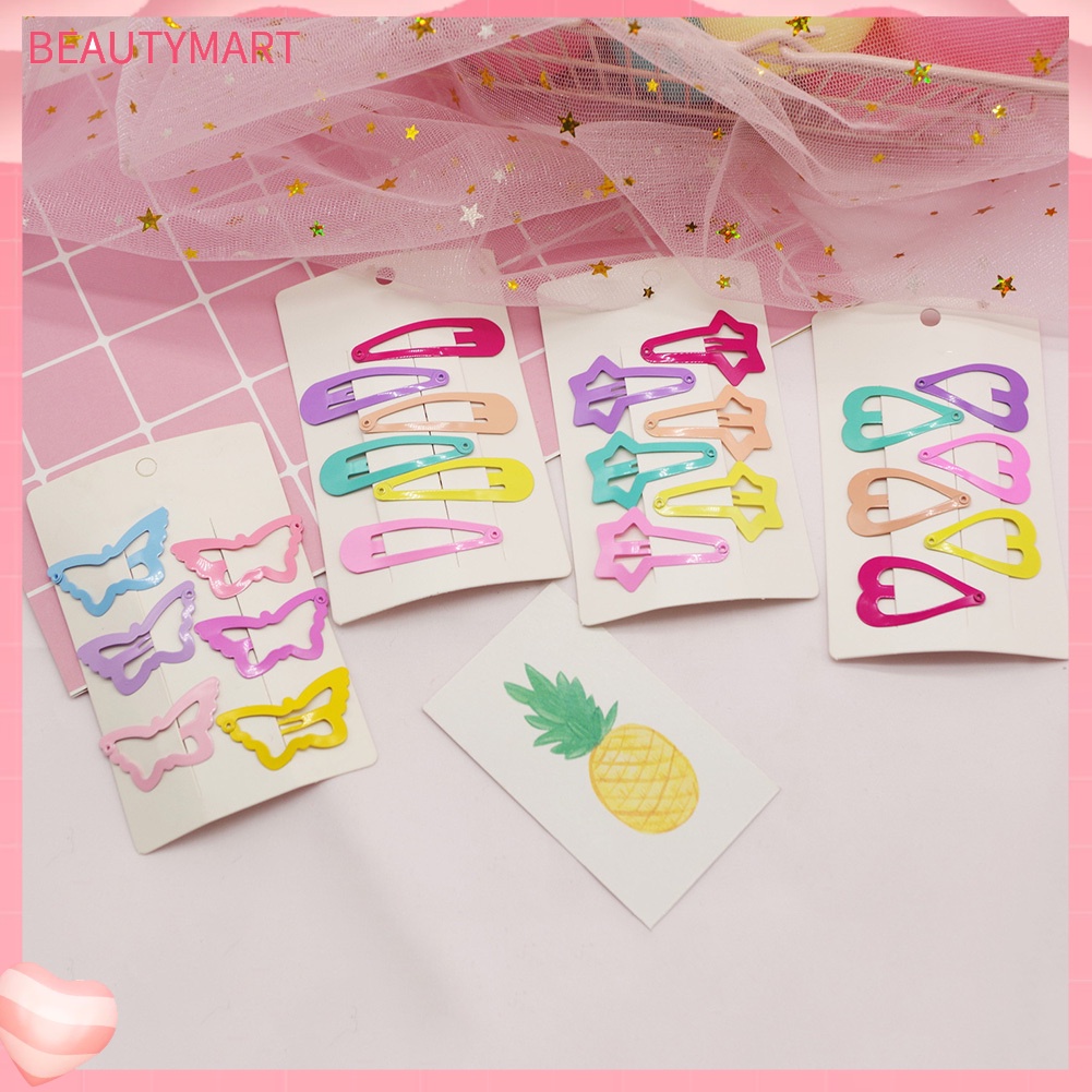 Set 6 Kẹp Tóc Hình Ngôi Sao / Trái Tim Màu Sắc Kẹo Ngọt Dành Cho Bé Gái