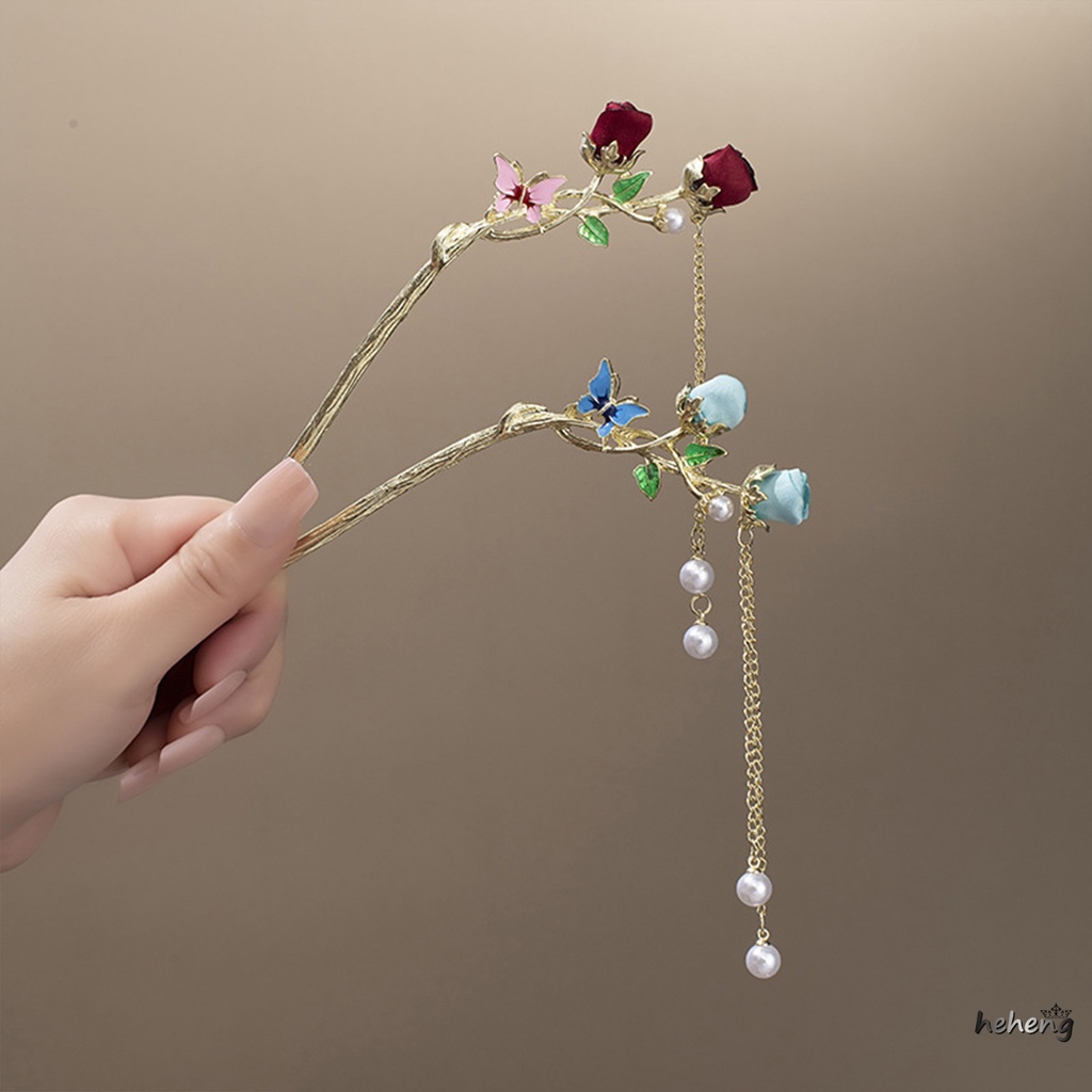 Trâm Cài Tóc Mạ Vàng Hình Bướm Đính Đá Pha Lê