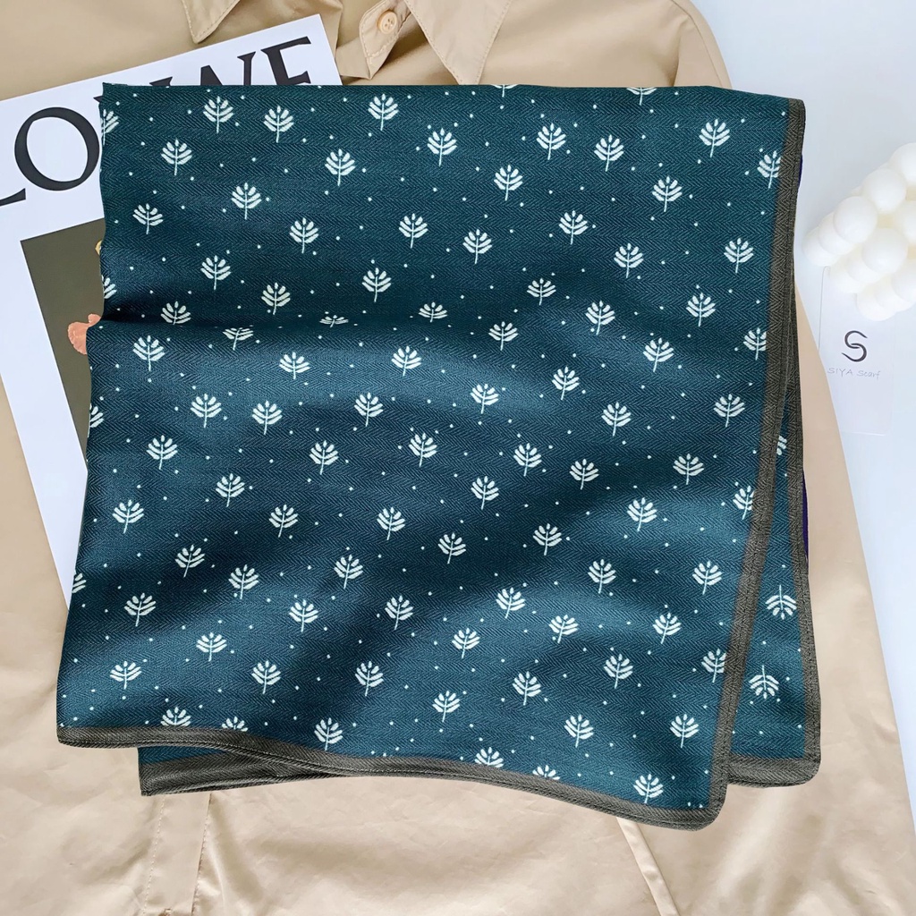 Khăn Choàng Cổ Hình Vuông Cỡ Nhỏ Bằng Vải Nhung 68 * 68cm In Họa Tiết Cỏ Ba Lá Phong Cách Hàn Quốc Thời Trang Xuân Hè Cho Nữ