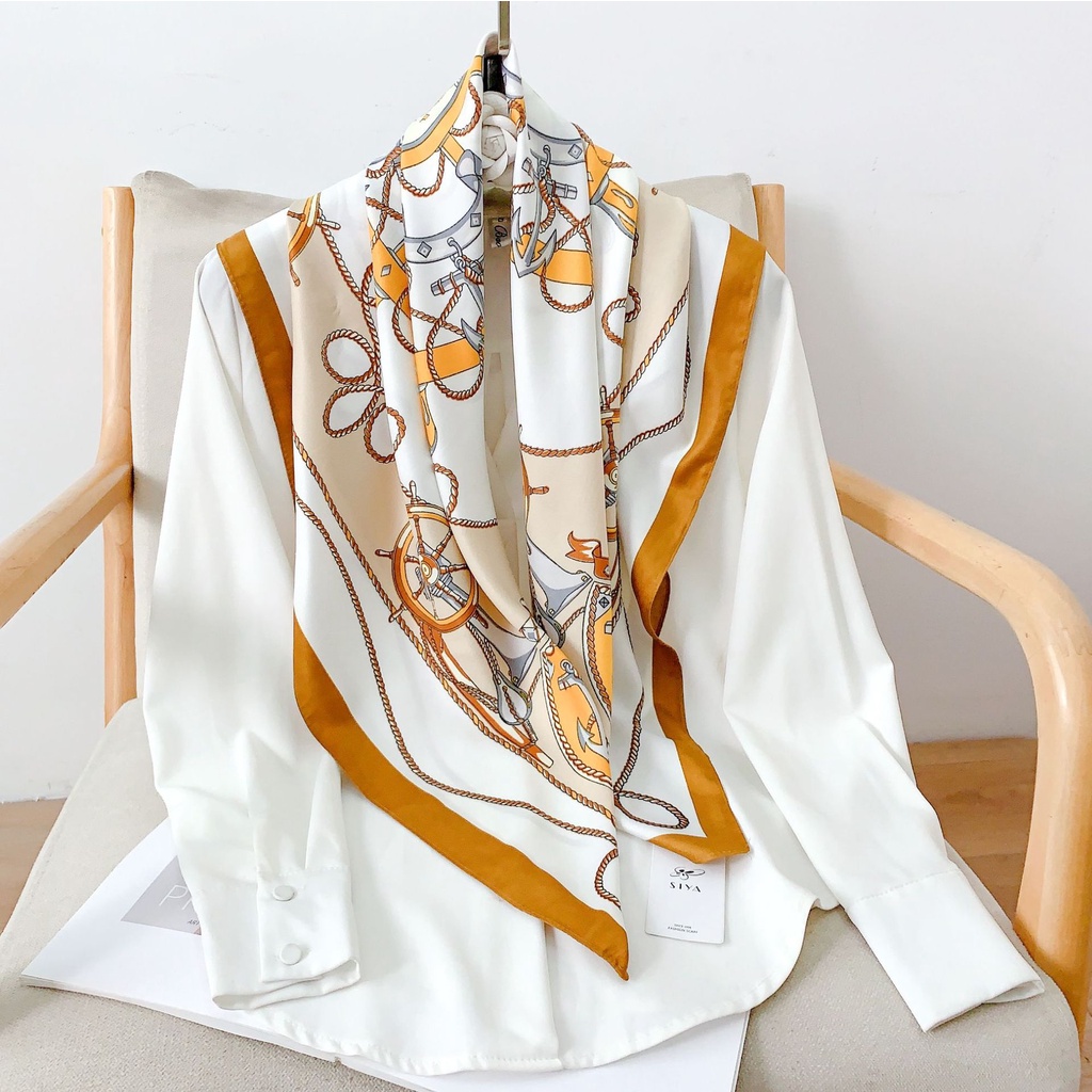 Khăn Quàng Cổ Lụa In Họa Tiết Phong Cách Âu Mỹ 90 * 90cm Dành Cho Nữ
