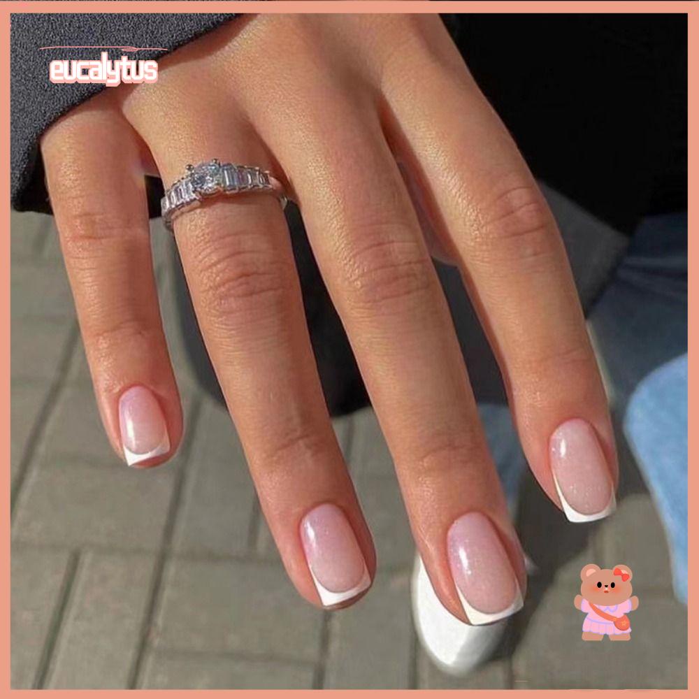 Set 24 Móng Tay Giả Viền Trắng Cao Cấp DIY