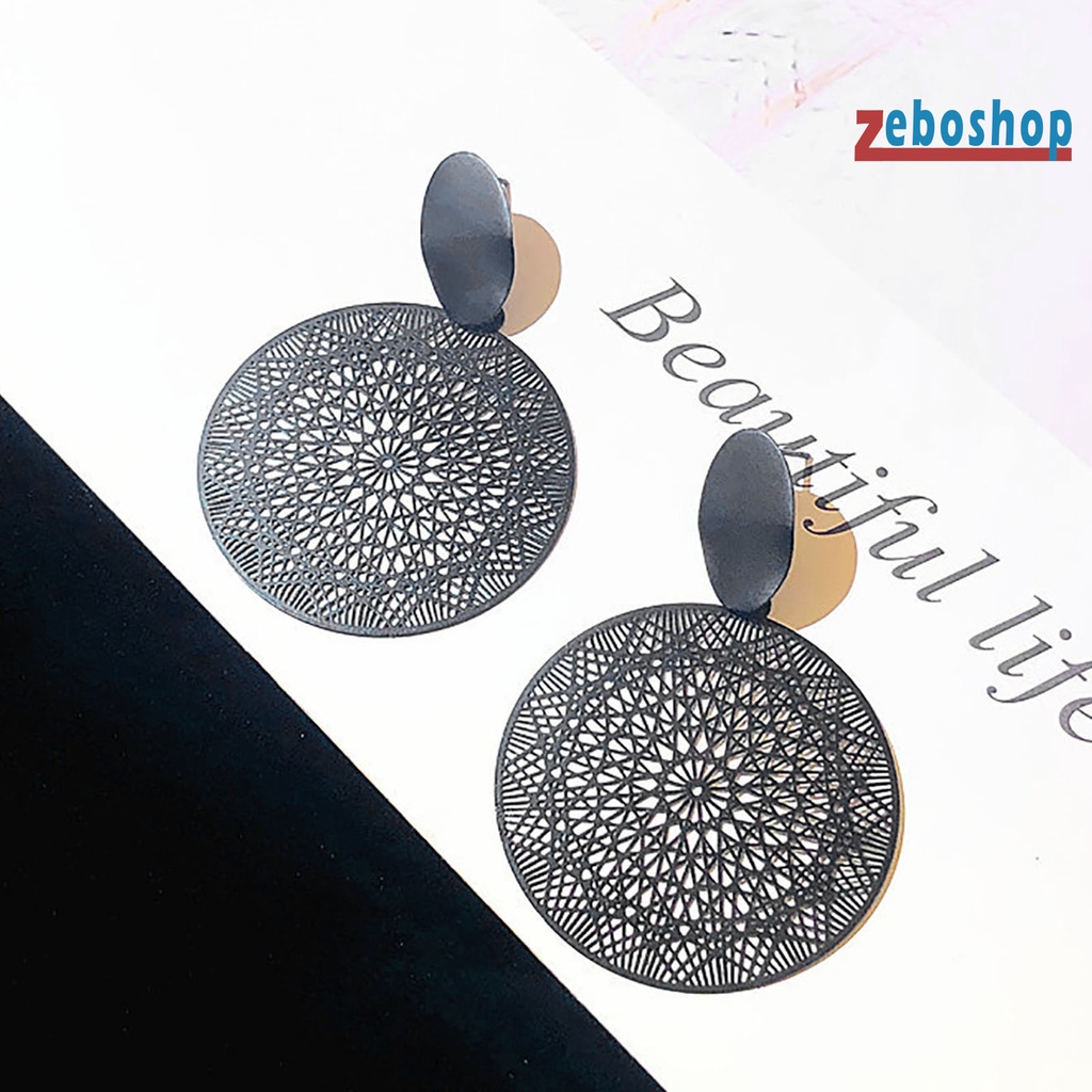 1 Đôi Khuyên Tai Hợp Kim Tròn Rỗng Họa Tiết Thời Trang Cho Nữ