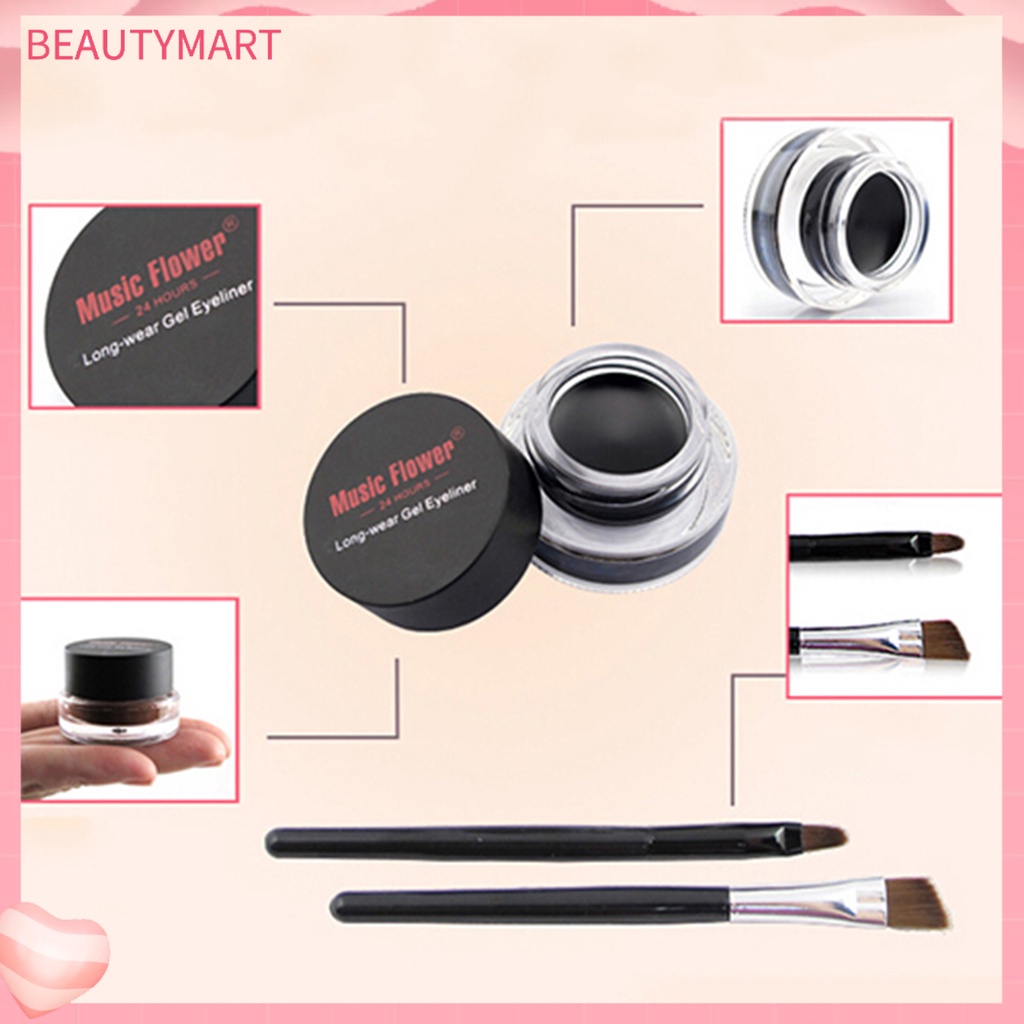 Set 2 Gel Kẻ Mắt Màu Đen / Nâu Kèm Cọ Trang Điểm Tiện Dụng
