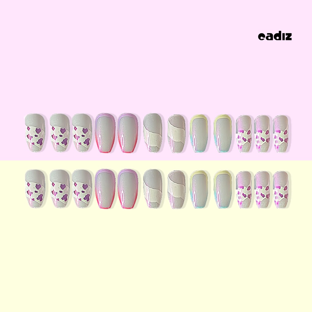 1 Bộ Móng Tay Giả Che Phủ Toàn Diện Tháo Rời Được Chống Phai Màu Họa Tiết Sọc Cầu Vồng Cho Salon