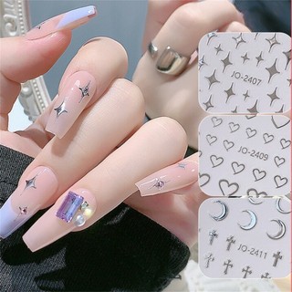 Nhãn Dán Móng Tay Ngôi Sao Nhỏ Nhãn Dán Móng Tay Ngôi Sao Năm Cánh Croxin Mặt Trăng Kim Loại Bạc Phụ Kiện Làm Móng Tự Làm 