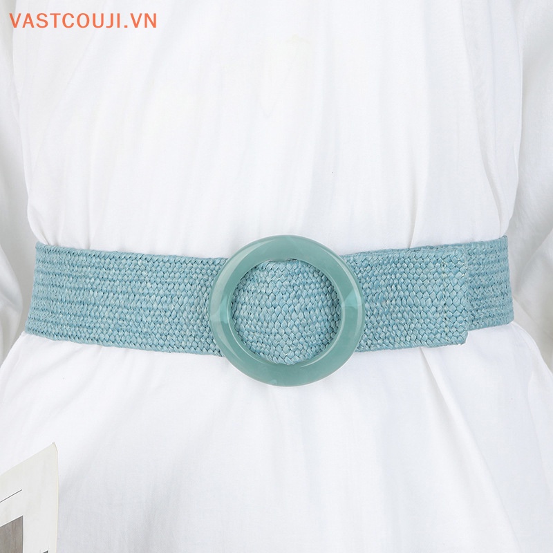 1 Thắt Lưng Bện Sợi Rơm Mỏng Mặt Tròn / Vuông Cổ Điển Cho Nữ