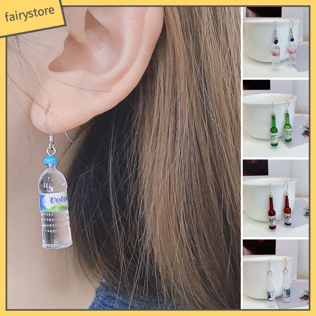 1 Đôi Bông Tai Dáng Dài Hình Chai Bia Kiểu Dáng Đơn Giản Thời Trang Cho Nữ