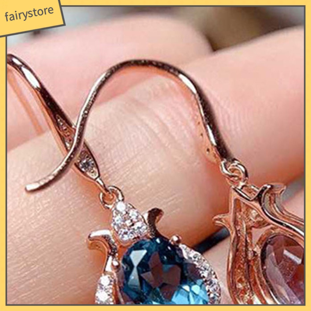 1 Đôi Bông Tai Móc Đính Đá Topaz Nhân Tạo Màu Sáng Lâu Trôi Dành Cho Cô Dâu