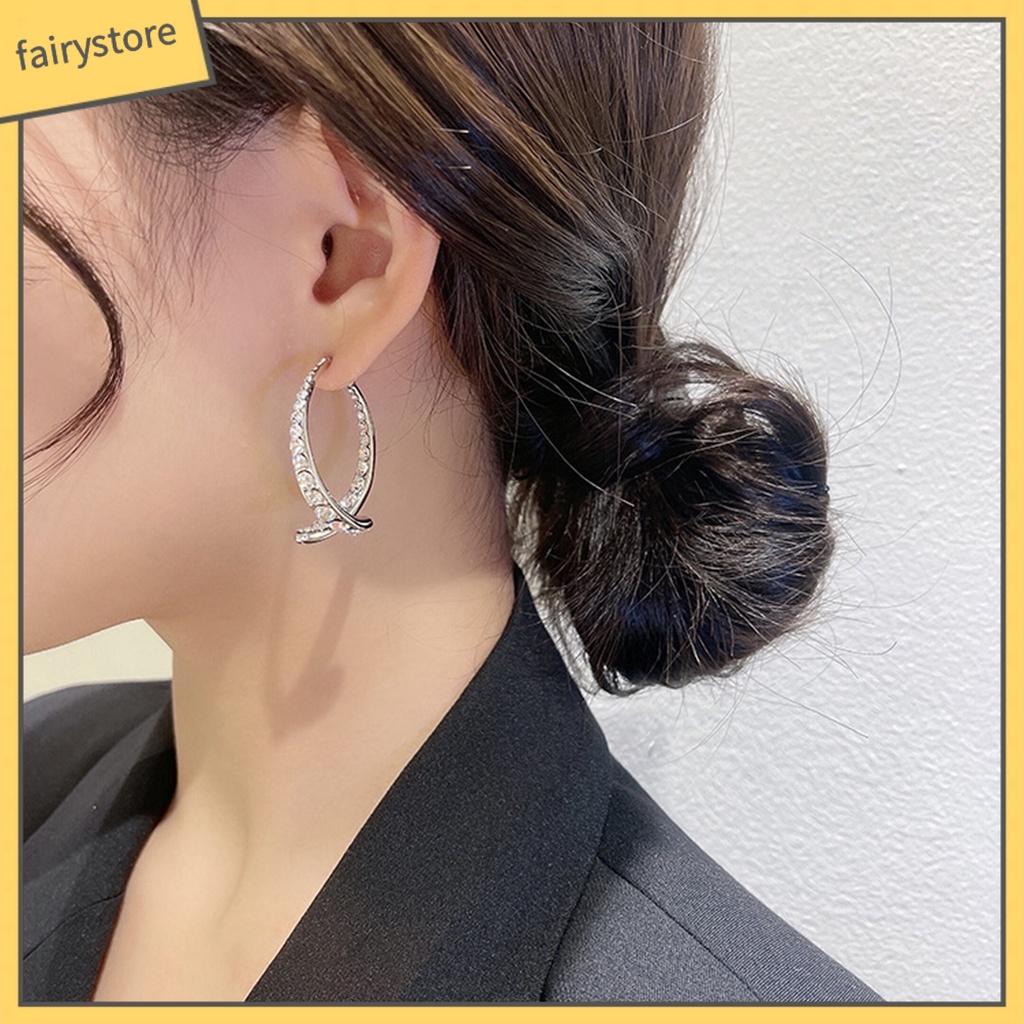 [FRO] 1 Đôi Bông Tai Đính Đá Zircon Kiểu Đuôi Cá Thanh Lịch Lãng Mạn Cho Nữ