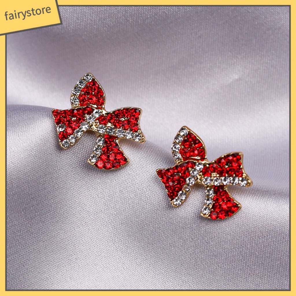 1 Đôi Bông Tai Hình Nơ Đính Đá Ngọt Ngào Dành Cho Nữ