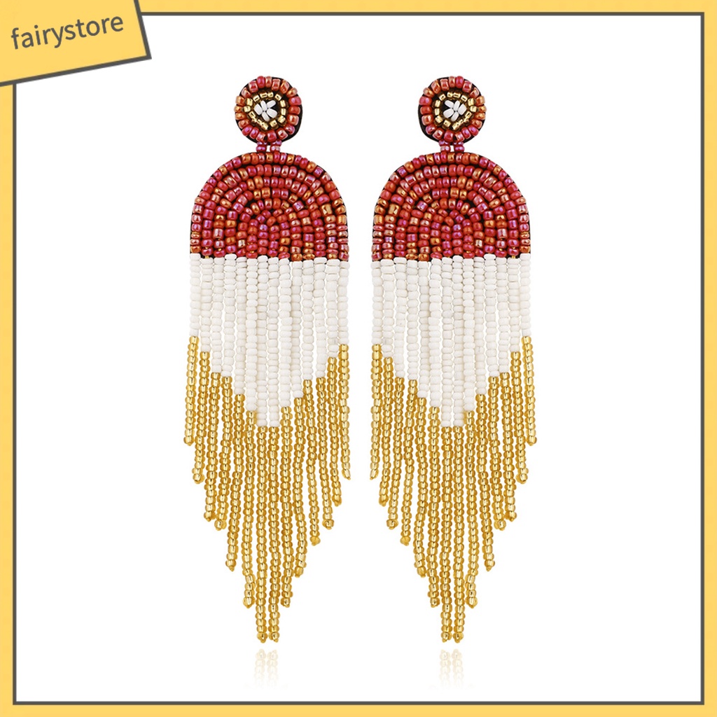 1 Đôi Bông Tai Xỏ Hạt Nhiều Màu Sắc Tua Rua Phong Cách Cổ Điển