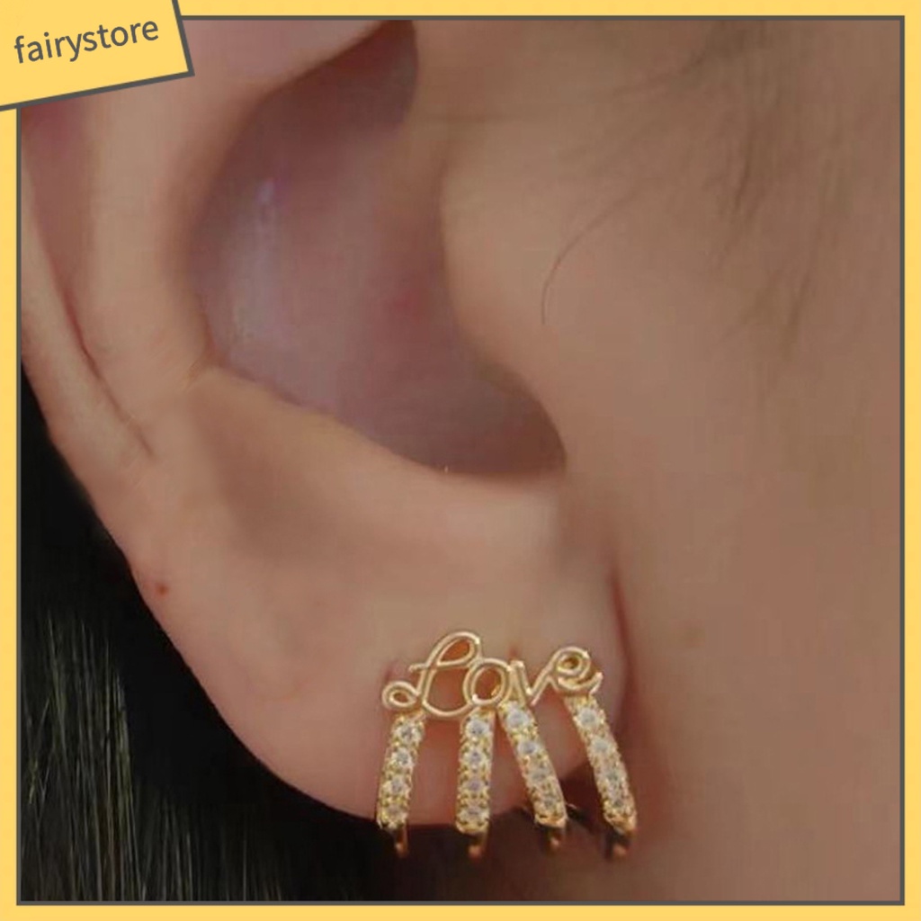 1 Đôi Bông Tai Hình Chữ Cái Đính Đá Chống Oxy Hóa Chống Rơi Lên Màu Nhanh 4 Chân Thời Trang Cho Nữ