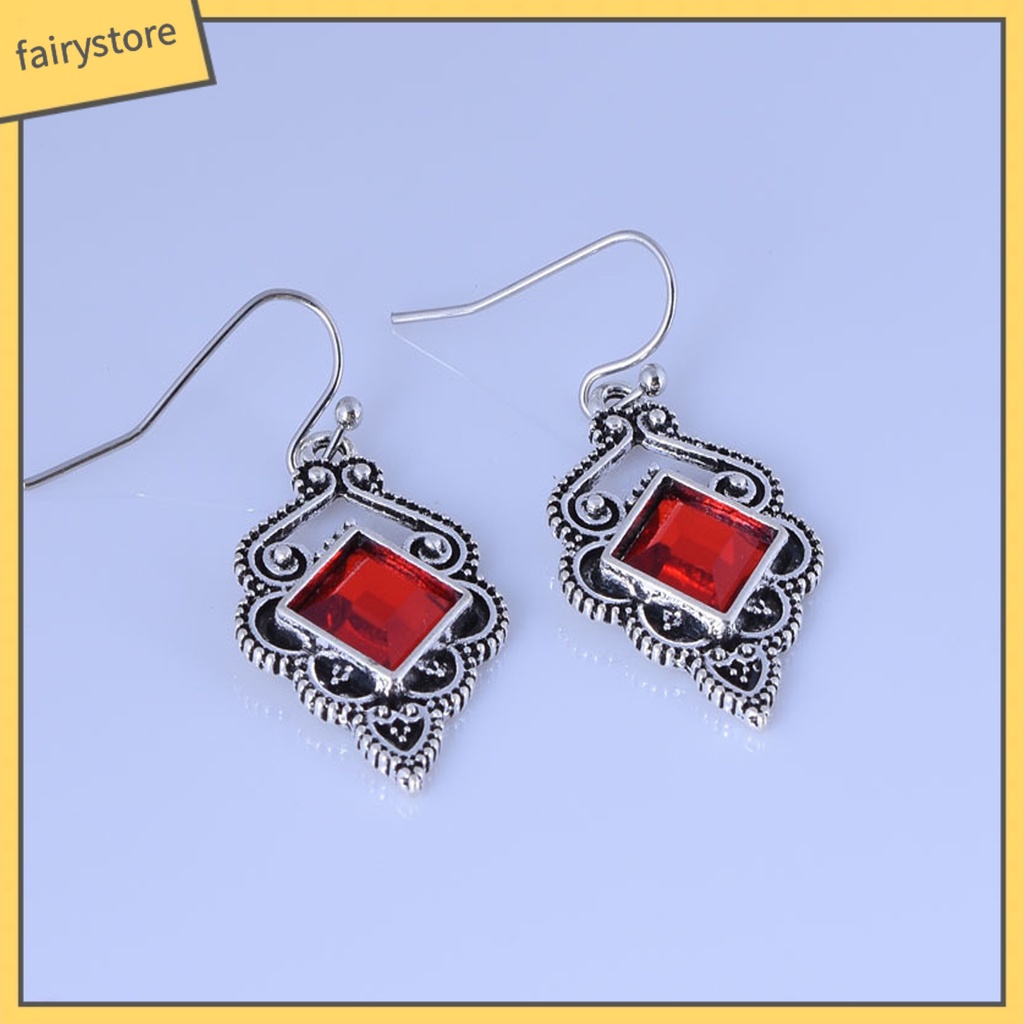 1 Đôi Bông Tai Móc Đính Đá Zircon Đỏ Phong Cách Vintage Phù Hợp Sử Dụng Hàng Ngày