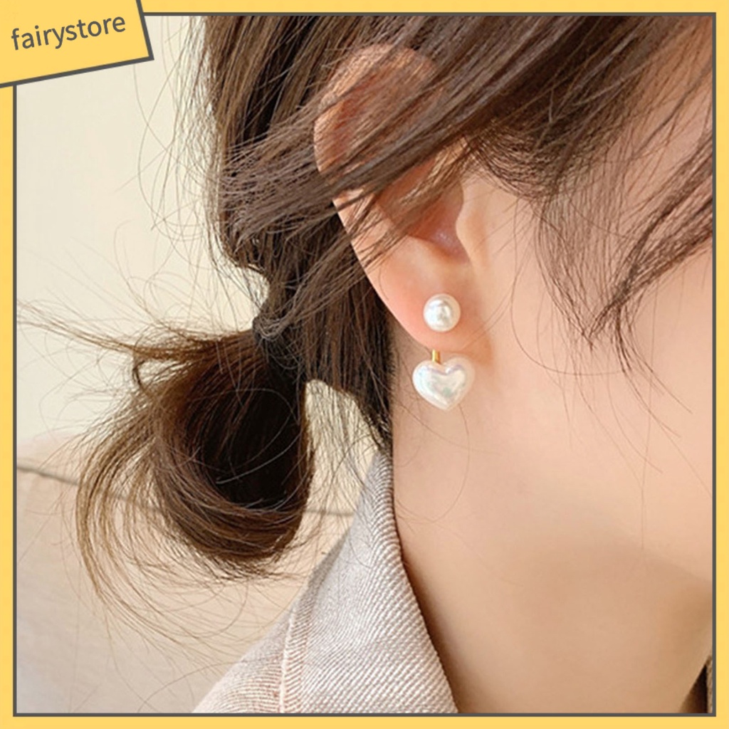 1 Đôi Bông Tai Hình Trái Tim Đính Ngọc Trai Giả Màu Trắng Dành Cho Nữ