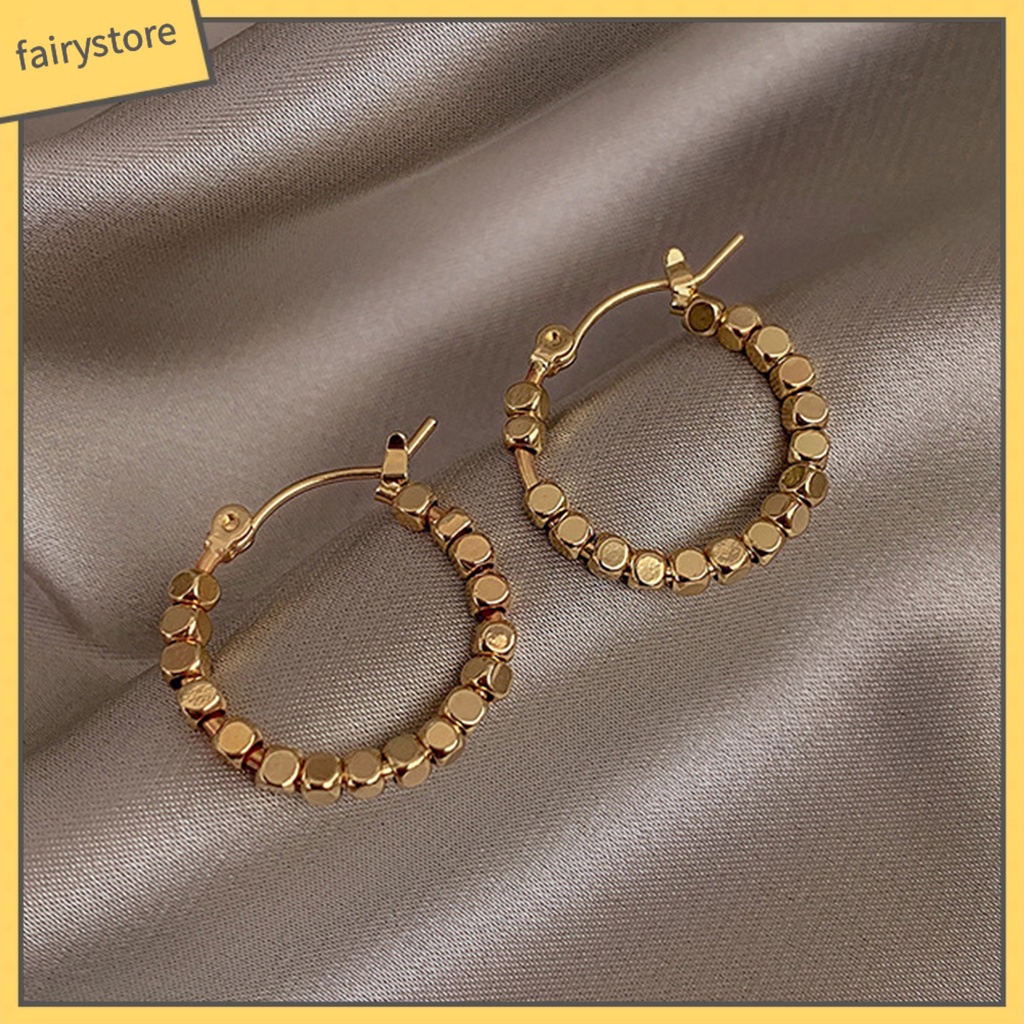 1 Đôi Bông Tai Hình Tròn / Vuông Bằng Kim Loại Thời Trang Công Sở Cho Nữ