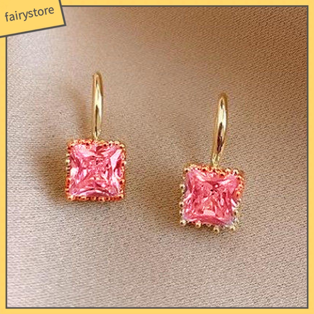 1 Đôi Bông Tai Hình Vuông Đính Đá Thời Trang Dành Cho Nữ