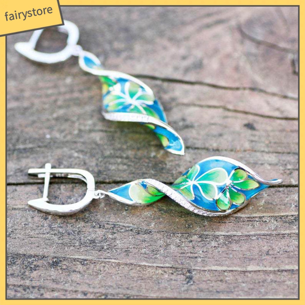 1 Đôi Bông Tai Hình Xoắn Ốc Tráng Men Lâu Trôi Phong Cách Vintage