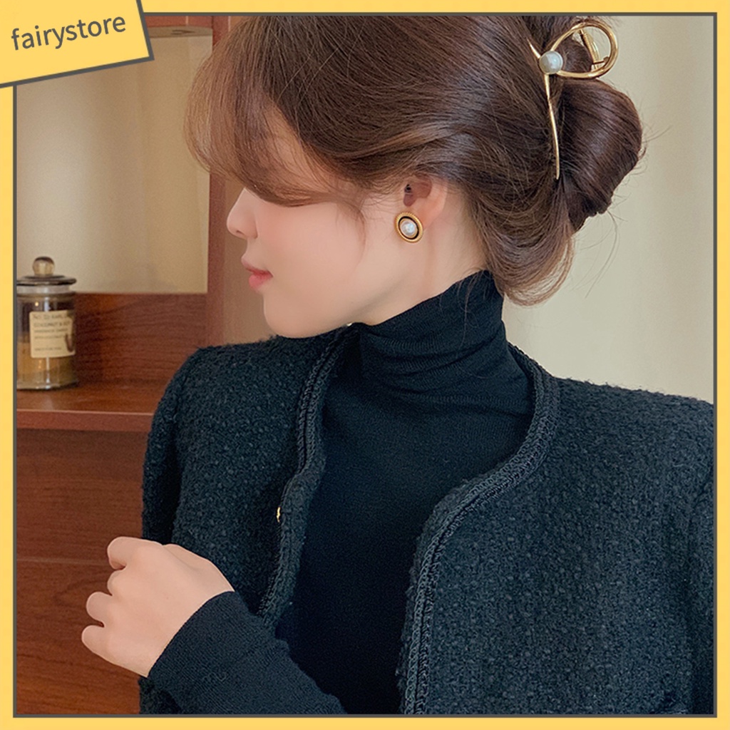 1 Đôi Bông Tai Tròn Đính Ngọc Trai Nhân Tạo Sang Trọng Cho Nữ