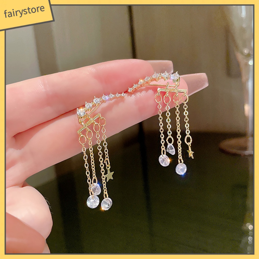 1 Đôi Bông Tai Dáng Dài Đính Đá Lấp Lánh Thời Trang Cao Cấp