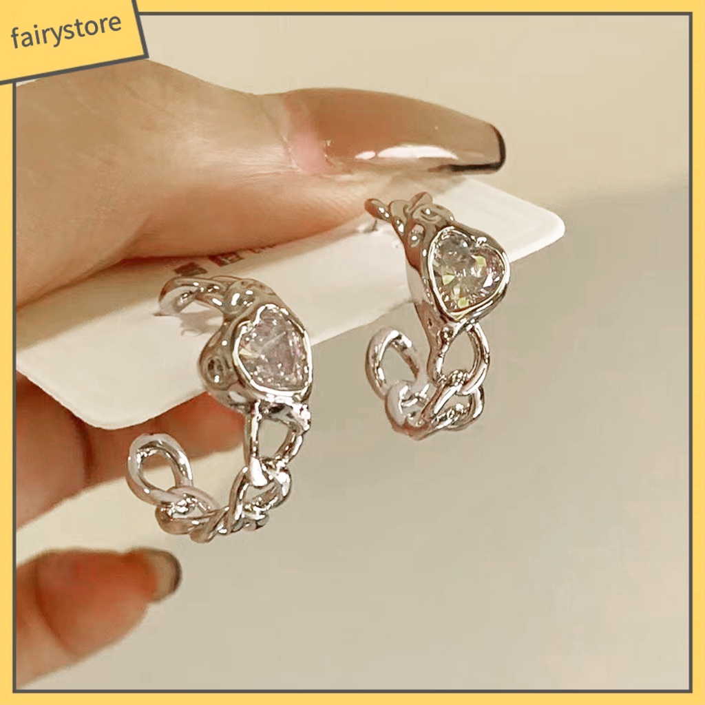 1 Đôi Bông Tai Hình Trái Tim Đính Đá Zircon Thời Trang