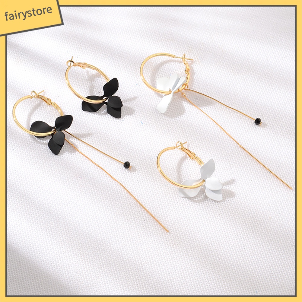 Bông Tai Hình Cánh Hoa Dáng Dài Không Đối Xứng Thời Trang Cho Nữ