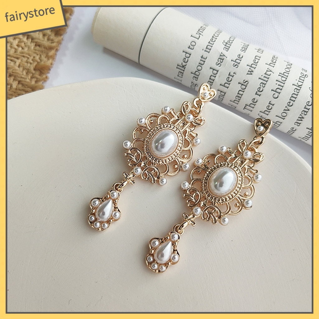 [FRO] 1 Đôi Bông Tai Thiết Kế Hình Học Đính Ngọc Trai Giả Phong Cách Hoàng Gia Retro Thời Trang Tòa Án Baroque