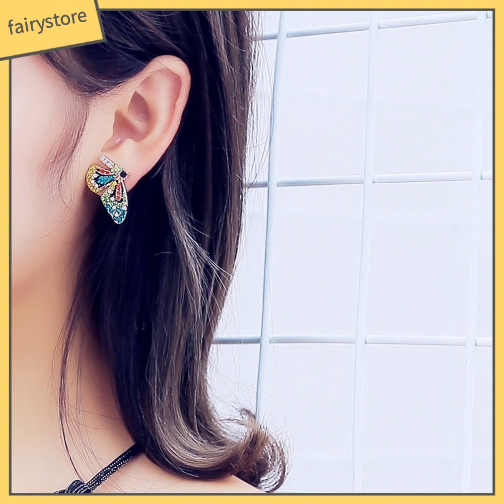 Bông Tai Hình Bướm Đính Đá Nhiều Màu Thời Trang Dành Cho Nữ