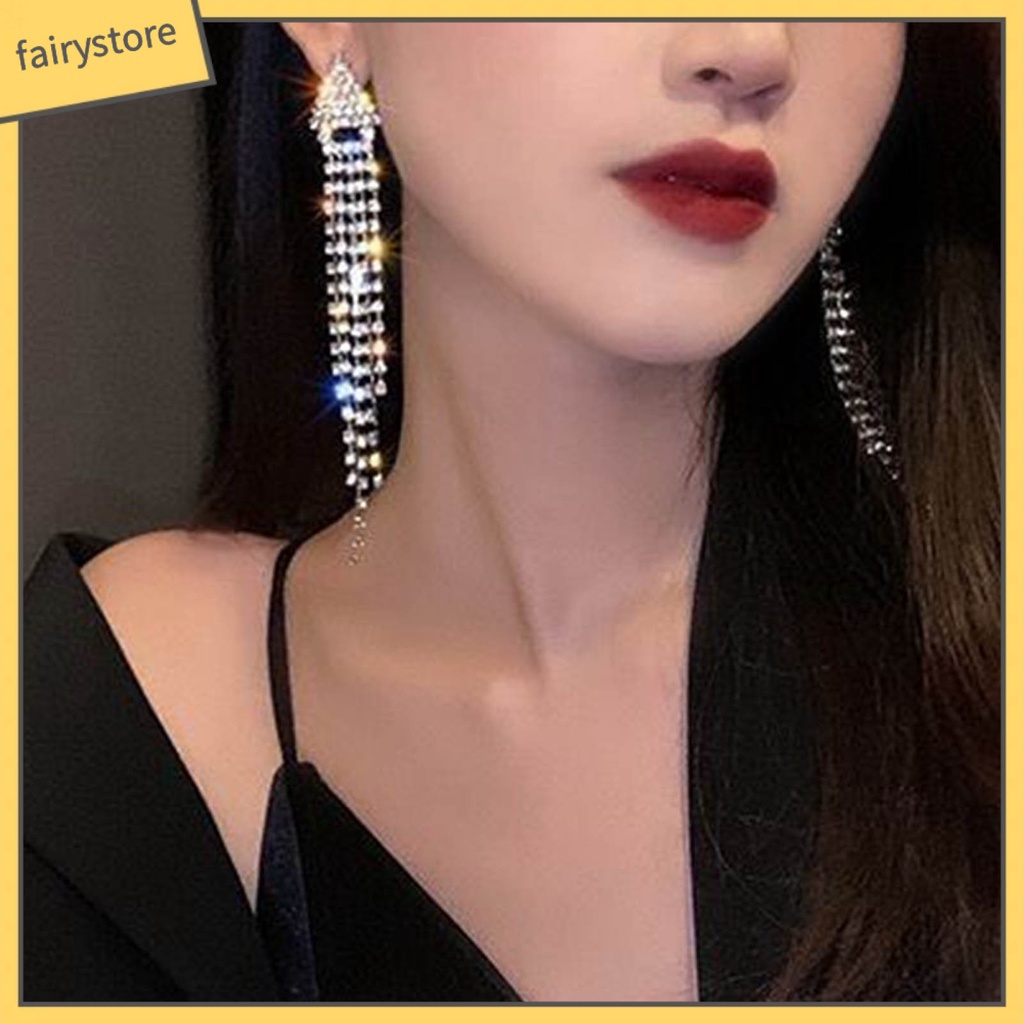 1 Đôi Bông Tai Dáng Dài Đính Đá Lấp Lánh Thời Trang Dự Tiệc