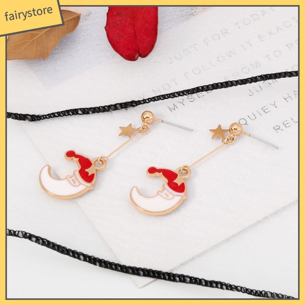 Bông Tai Dáng Dài Hình Mặt Trăng Phong Cách Giáng Sinh Thời Trang Cho Nữ