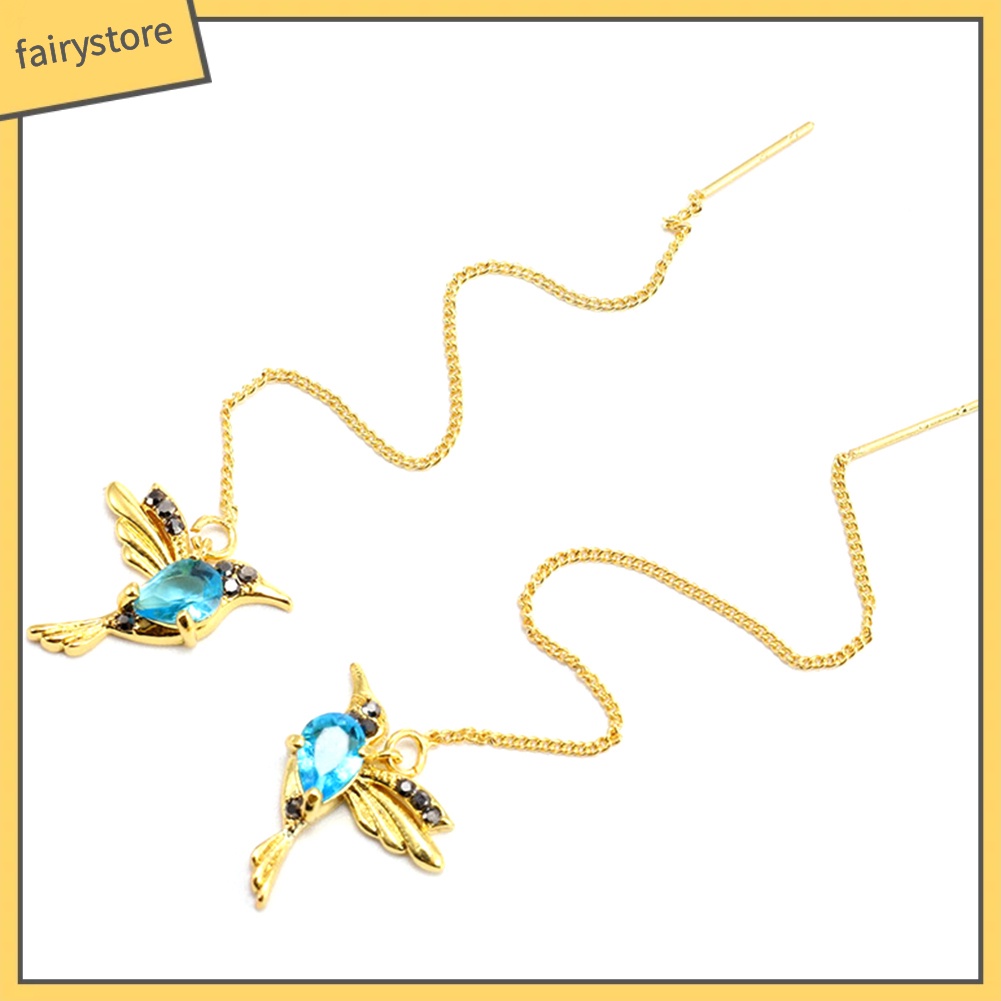 Bông Tai Dáng Dài Hình Chim Ruồi Đính Đá Phối Tua Rua Thời Trang Cho Nữ