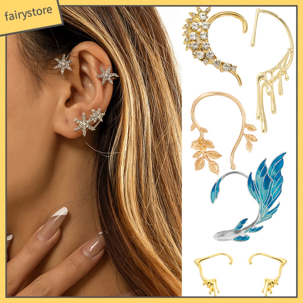 Khuyên Kẹp Vành Tai Hình Đuôi Cá 3D Đính Đá Thời Trang Cho Nữ