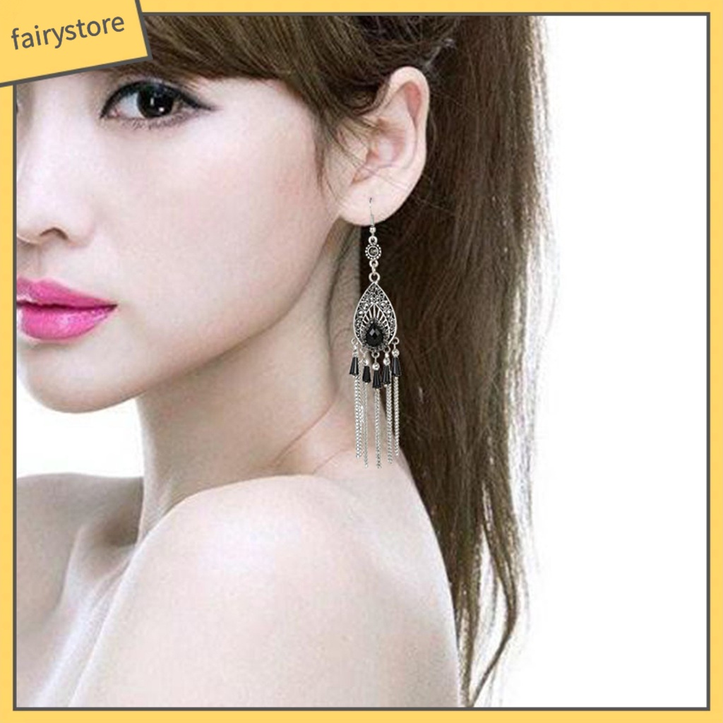 1 Đôi Bông Tai Dáng Dài Đính Đá Chống Mồ Hôi Phong Cách Trung Hoa Thời Trang