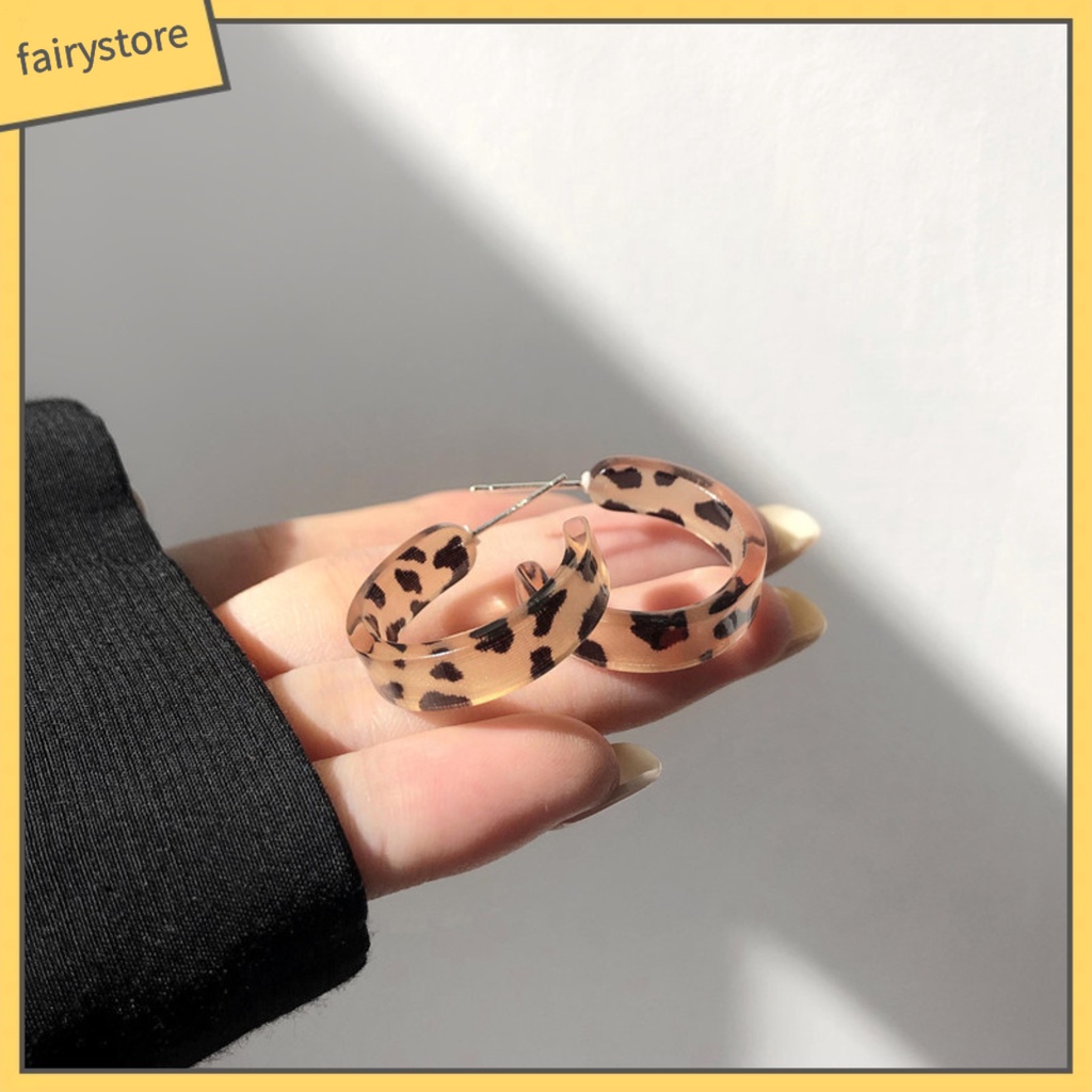 Bông Tai Nhựa Resin Dáng Dài Họa Tiết Da Báo Đơn Giản Thời Trang Cho Nữ