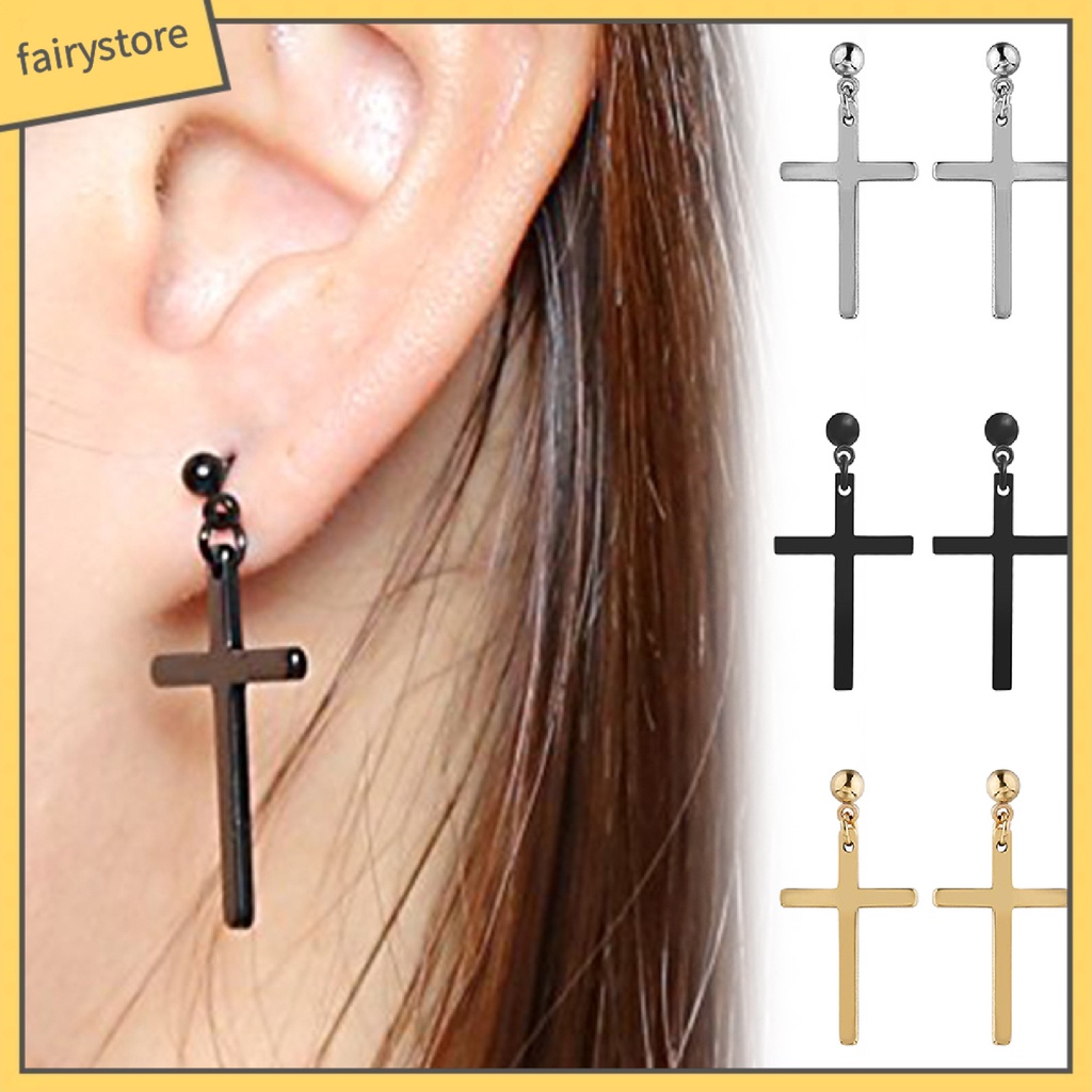 Bông Tai Hình Thánh Giá Bằng Thép Không Gỉ Trọng Lượng Nhẹ Dành Cho Nam Nữ