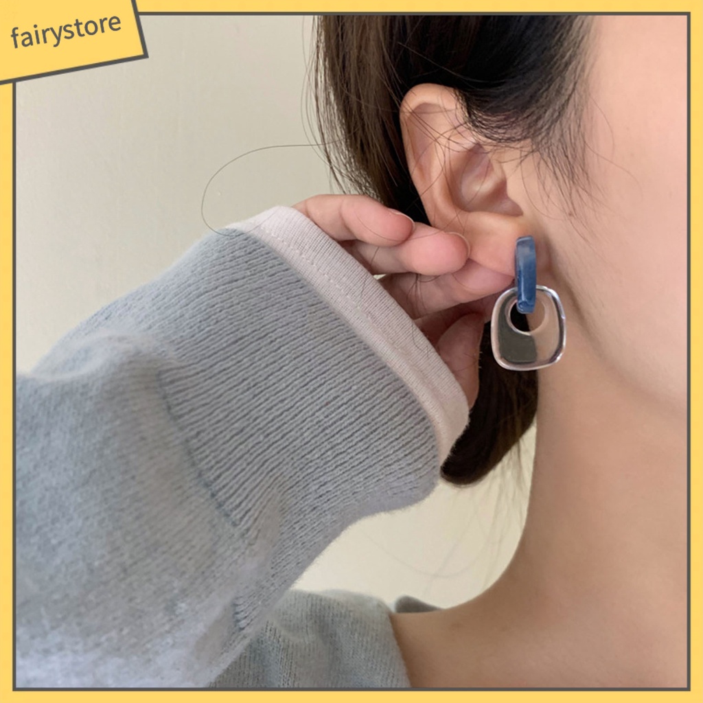 1 Đôi Bông Tai Hình Vuông Acrylic Màu Xanh Dương Tinh Tế