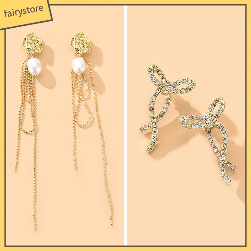 1 Đôi Bông Tai Hình Hoa Hồng Đính Ngọc Trai Nhân Tạo Thời Trang