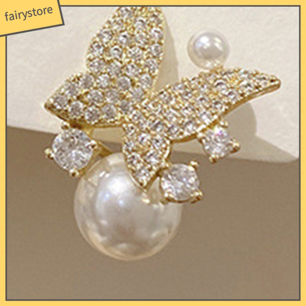 1 Đôi Bông Tai Hình Bướm Đính Ngọc Trai Giả Phong Cách Hàn Quốc Dành Cho Nữ