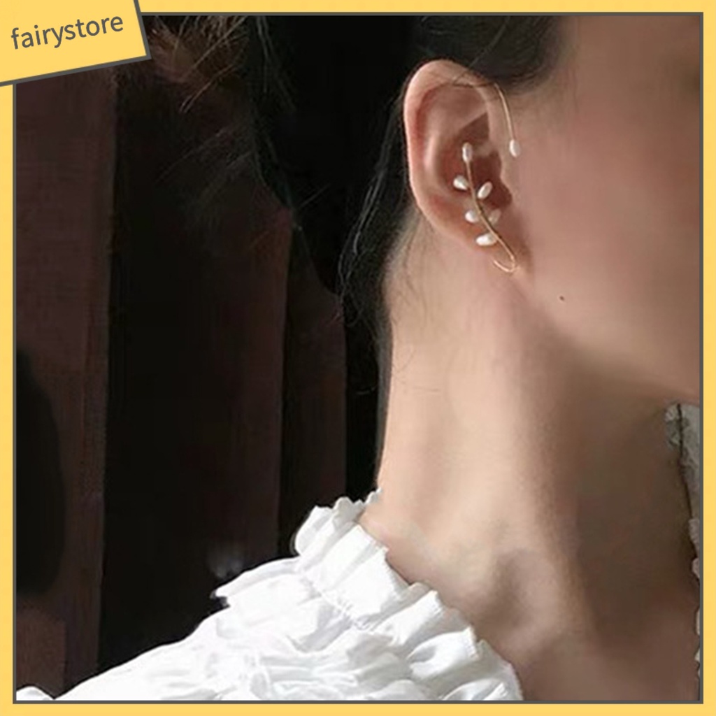 1 Khuyên Kẹp Vành Tai Đính Đá / Ngọc Trai Nhân Tạo Hình Bông Hoa Thời Trang