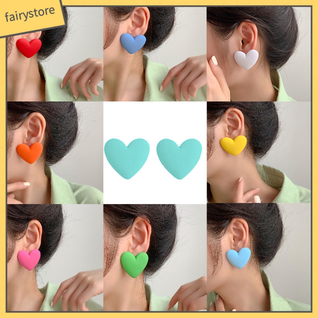 1 Đôi Bông Tai Hình Trái Tim Màu Sắc Kẹo Ngọt Phong Cách Hàn Quốc Dành Cho Nữ