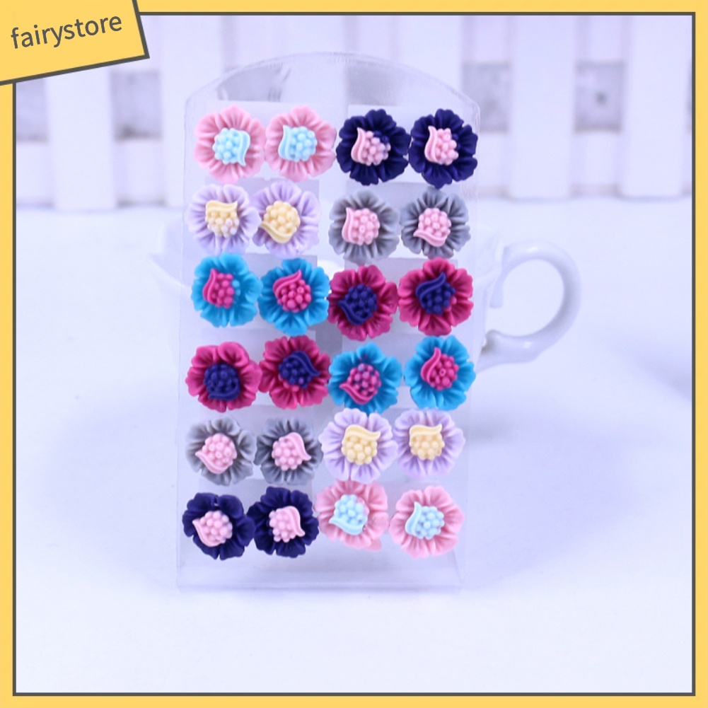 12 Đôi Bông Tai Hình Hoa Bằng Nhựa Nhiều Màu Thời Trang Dành Cho Nữ