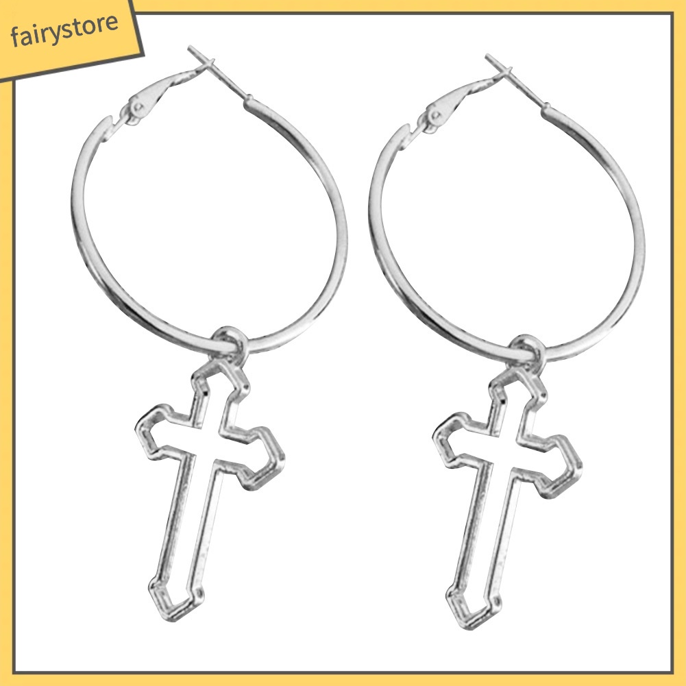 Bông Tai Hình Tròn / Chữ Thập Phong Cách Punk Cá Tính Cho Nữ