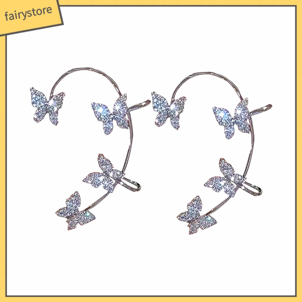 1 Đôi Bông Tai Kẹp Vành Tai Hình Bướm Đính Đá Thời Trang Hàng Ngày