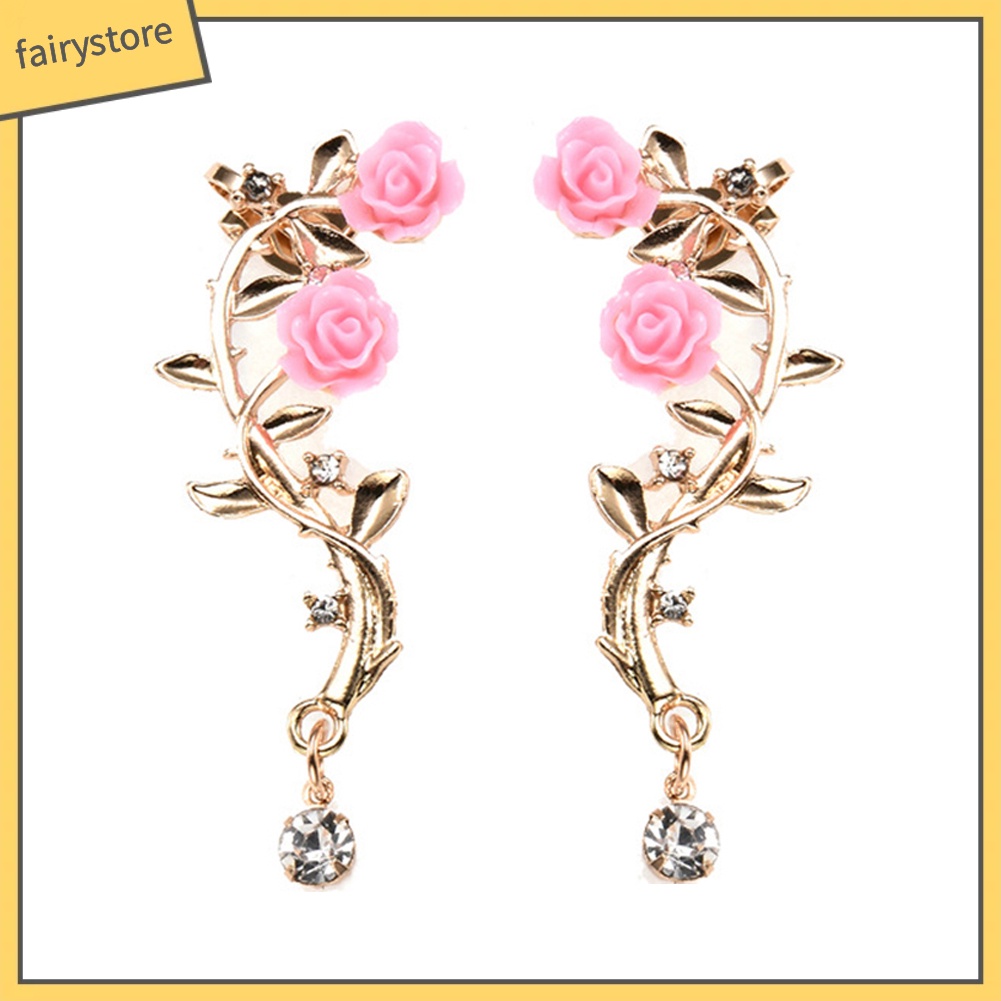Khuyên Vành Tai Hình Hoa Hồng Đính Đá Thời Trang Cho Nữ
